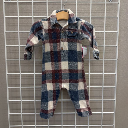 Tea Plaid LS Romper - 3/6m