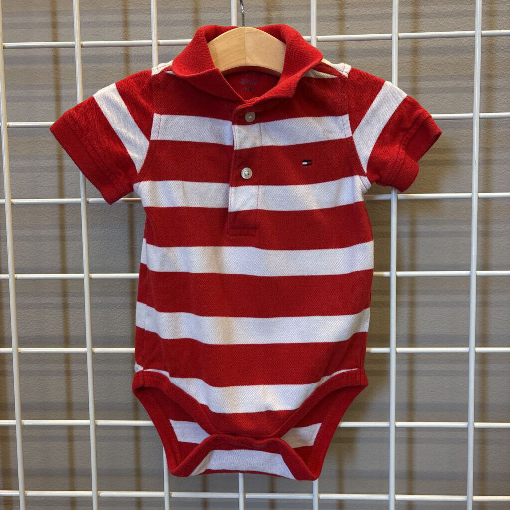 Tommy Hilfiger Stripe SS Polo Onesie - 6/9m