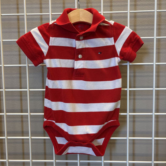 Tommy Hilfiger Stripe SS Polo Onesie - 6/9m