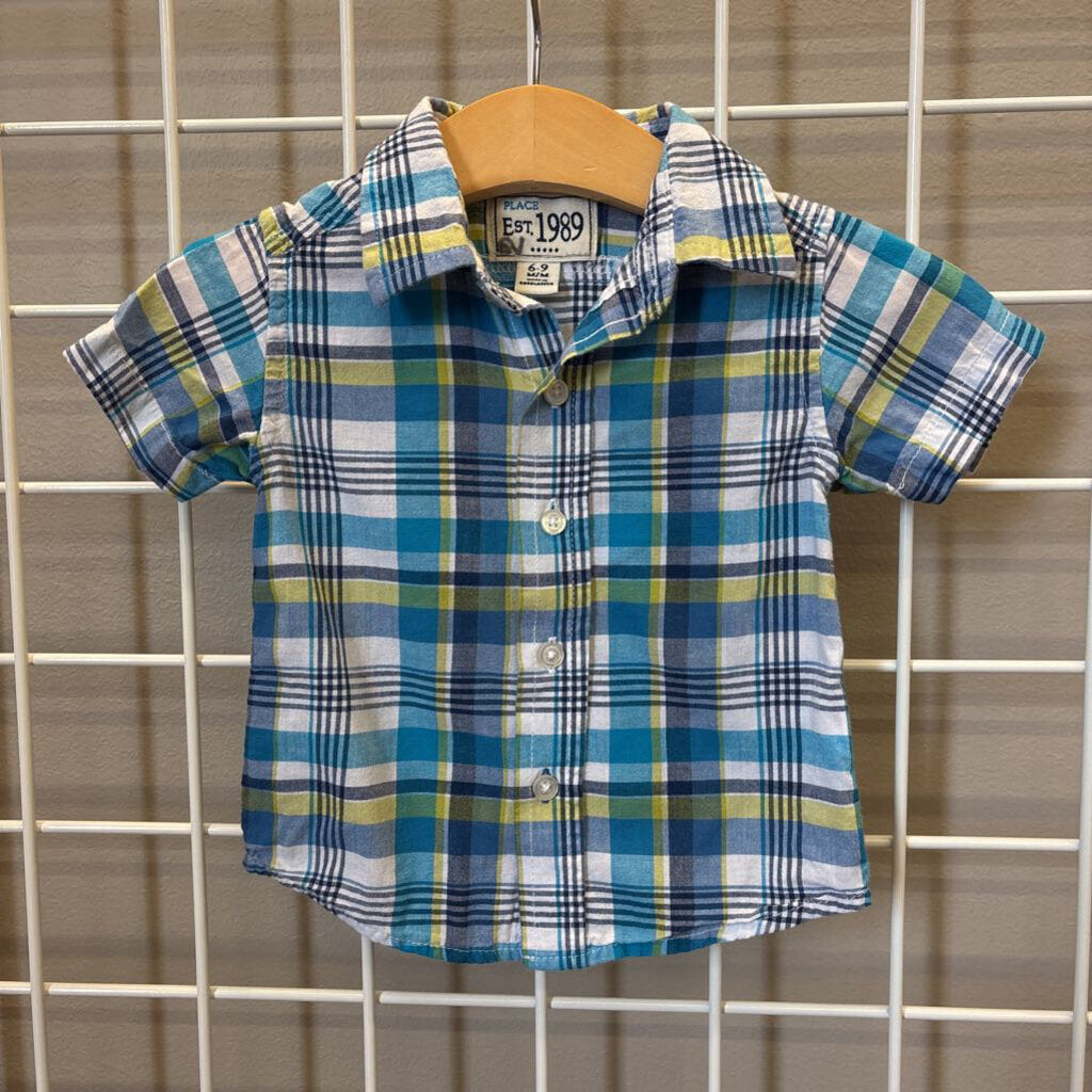 Children's Place Plaid SS Button Up - 6/9m