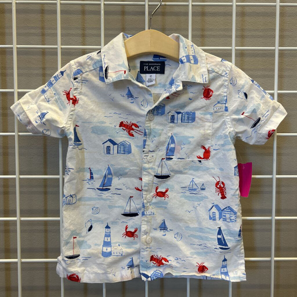 Children's Place Sea SS Button Up - 3T