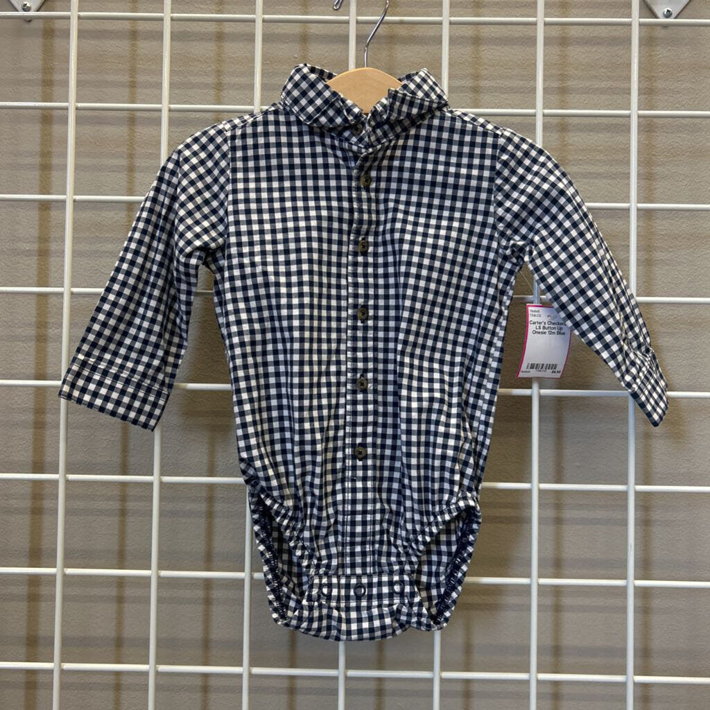 Carter's Checkered LS Button Up Onesie 12m