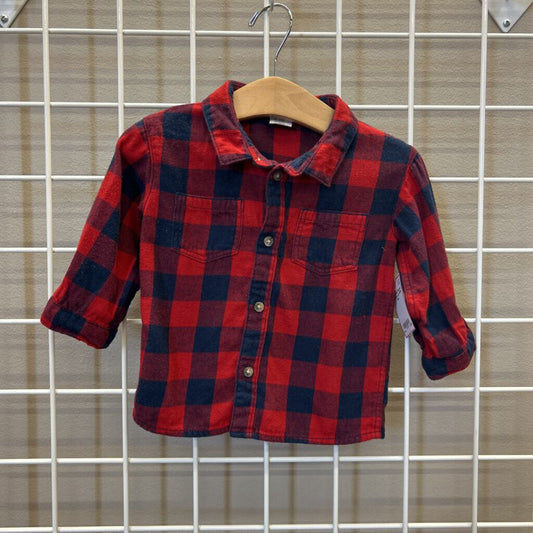 H&M Plaid Flannel LS Button Up 6/9m