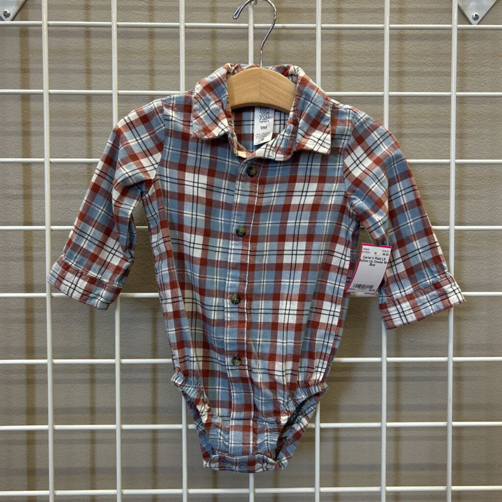 Carter's Plaid LS Button Up Onesie 9m