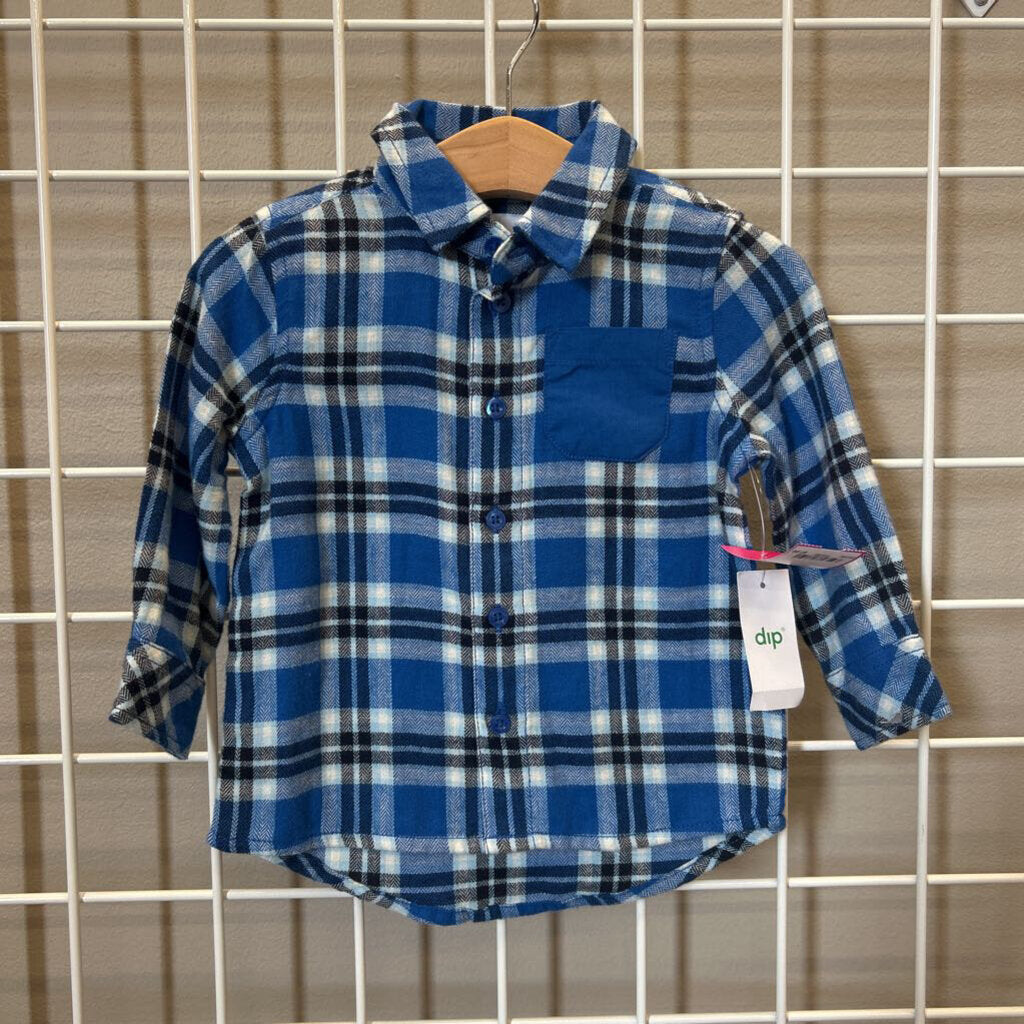 NWT Dip Plaid LS Button Up - 6/12m