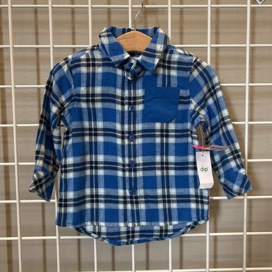 NWT Dip Plaid LS Button Up - 6/12m
