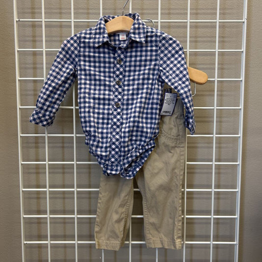 Cat & Jack LS Button Up Onesie / Pants Set (no suspenders) - 12m