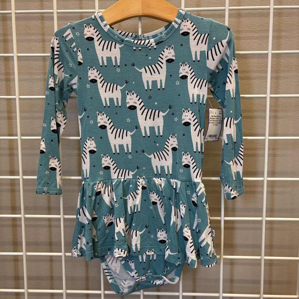 Little Bum Bums Bamboo Zebra LS Twirl Bodysuit (small pin hole on shoulder) - 2T