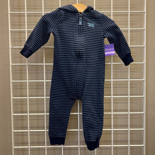 Carter's Stripe Bear Zip Hoodie Coverall - 12m