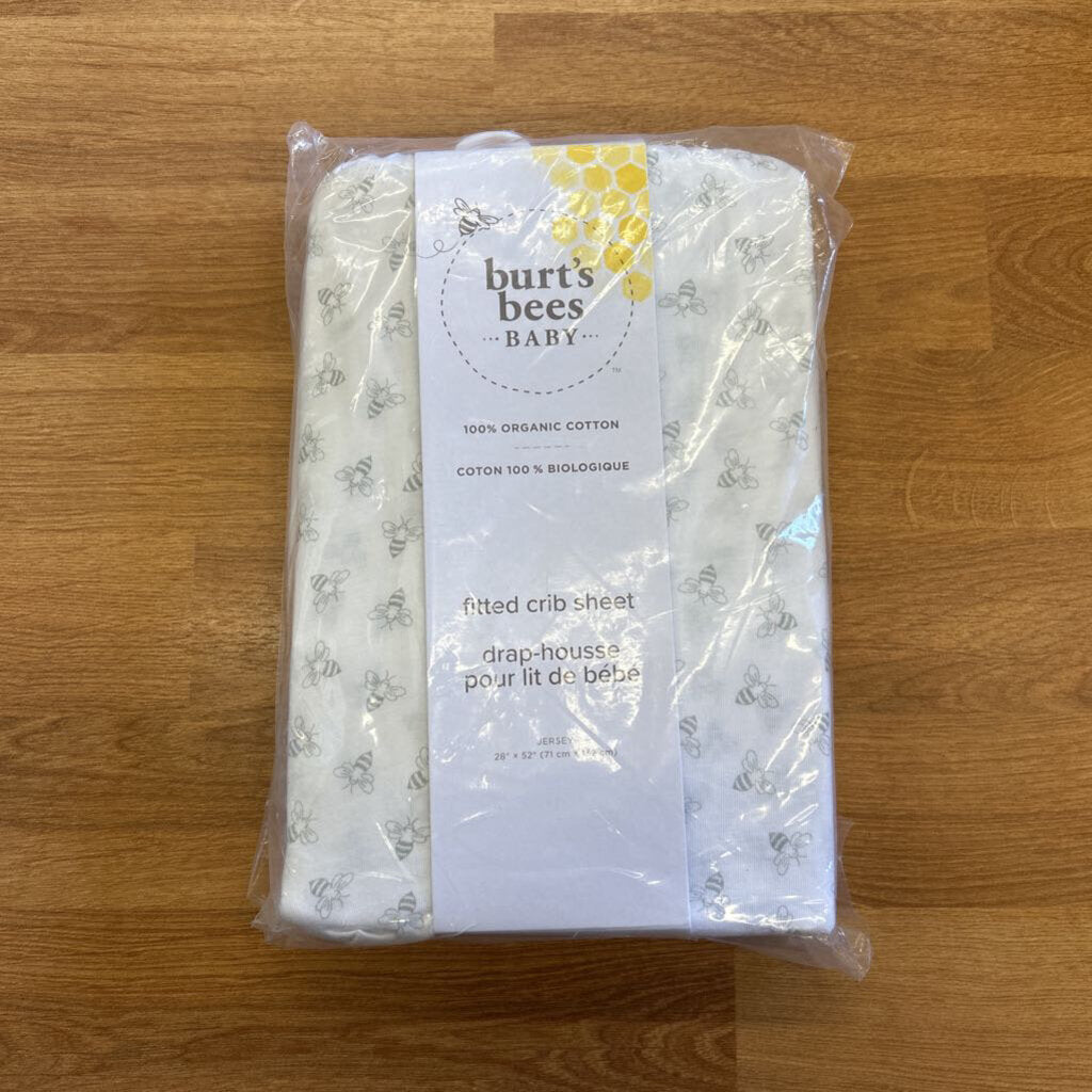 NEW Burt's Bees Crib Sheet - White Bees