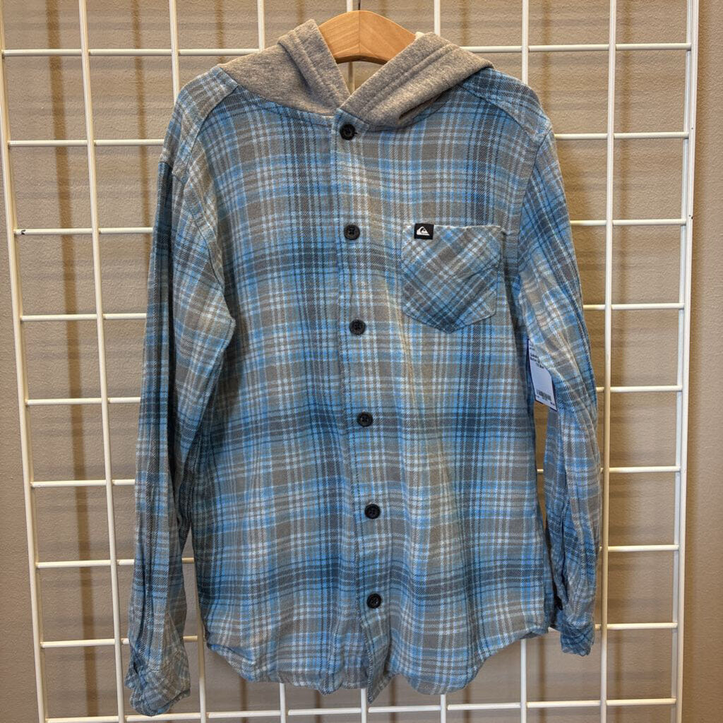 Quiksilver Plaid LS Button Up Hoodie - 7/8