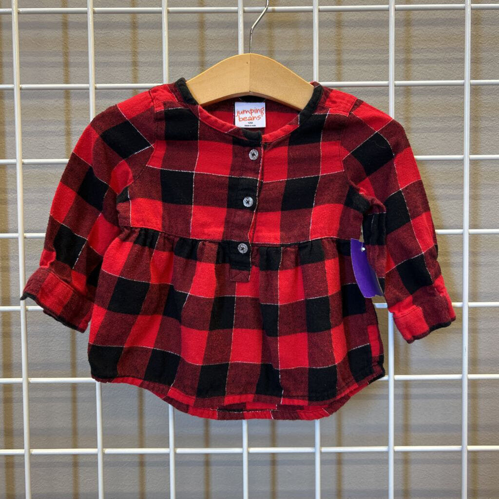 Jumping Beans Plaid Sparkle LS Top - 12m