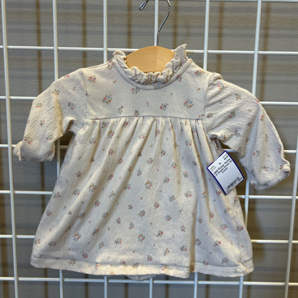 H&M Flower Ruffle LS Onesie Dress 3m