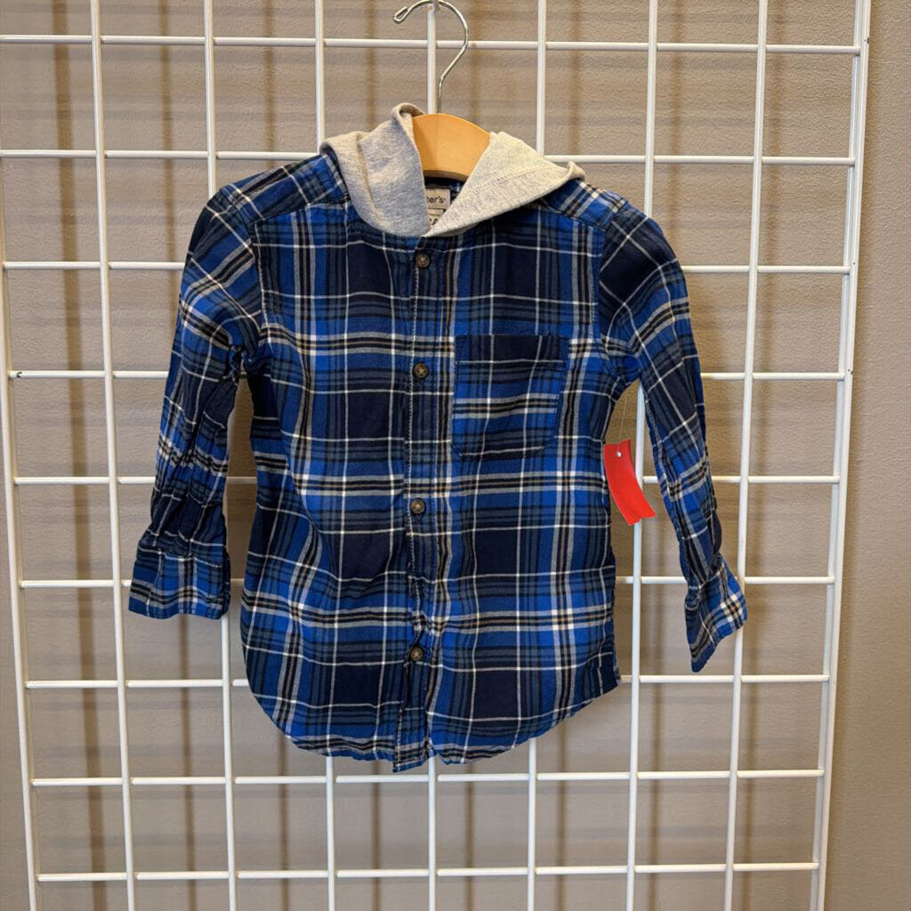Carter's Plaid LS Hoodie Button Up - 2T