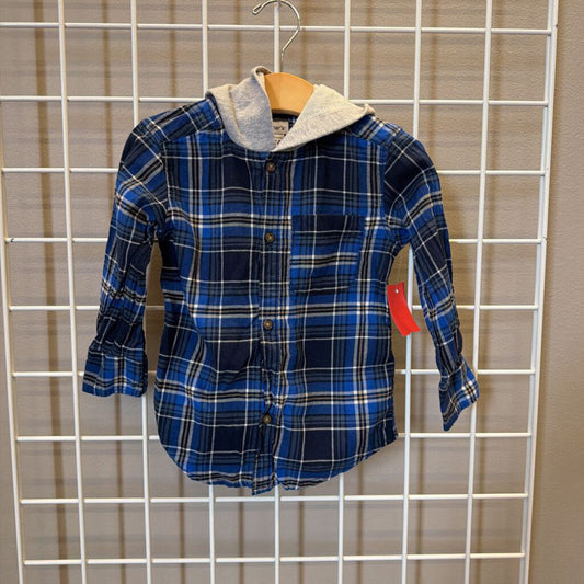 Carter's Plaid LS Hoodie Button Up - 2T
