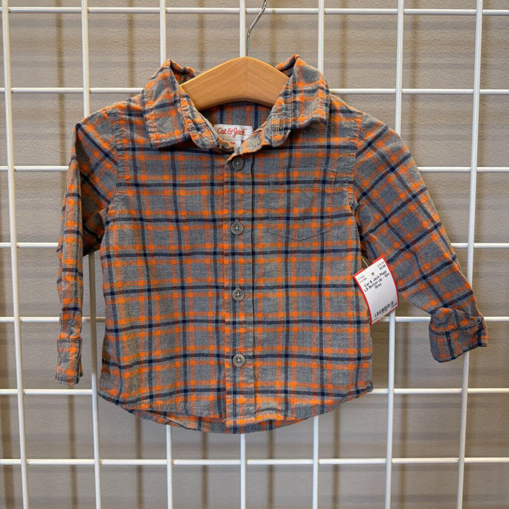 Cat & Jack Plaid LS Button Up - 12m