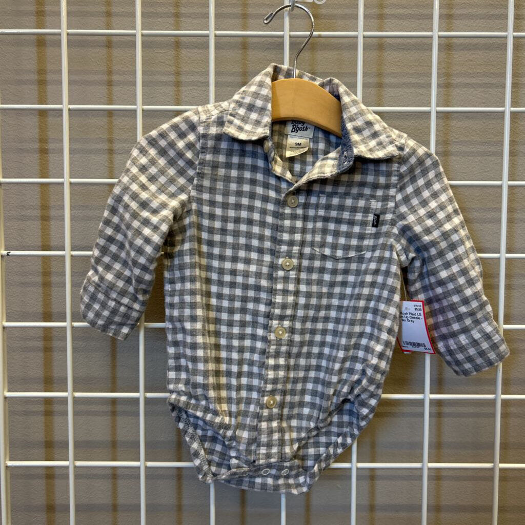 Osh Kosh Plaid LS Button Up Onesie - 9m