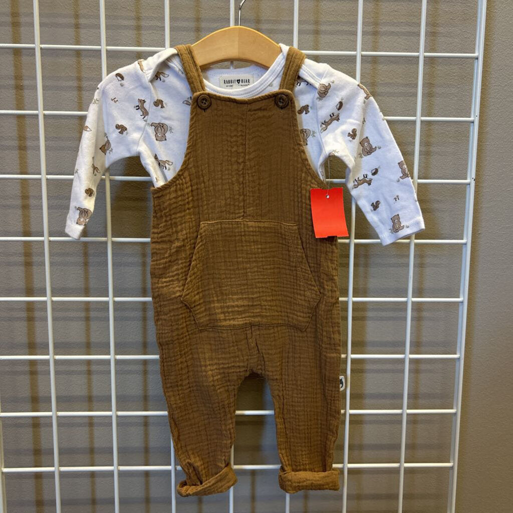 Rabbit + Bear Linen Overall Two Pc Set - 12m