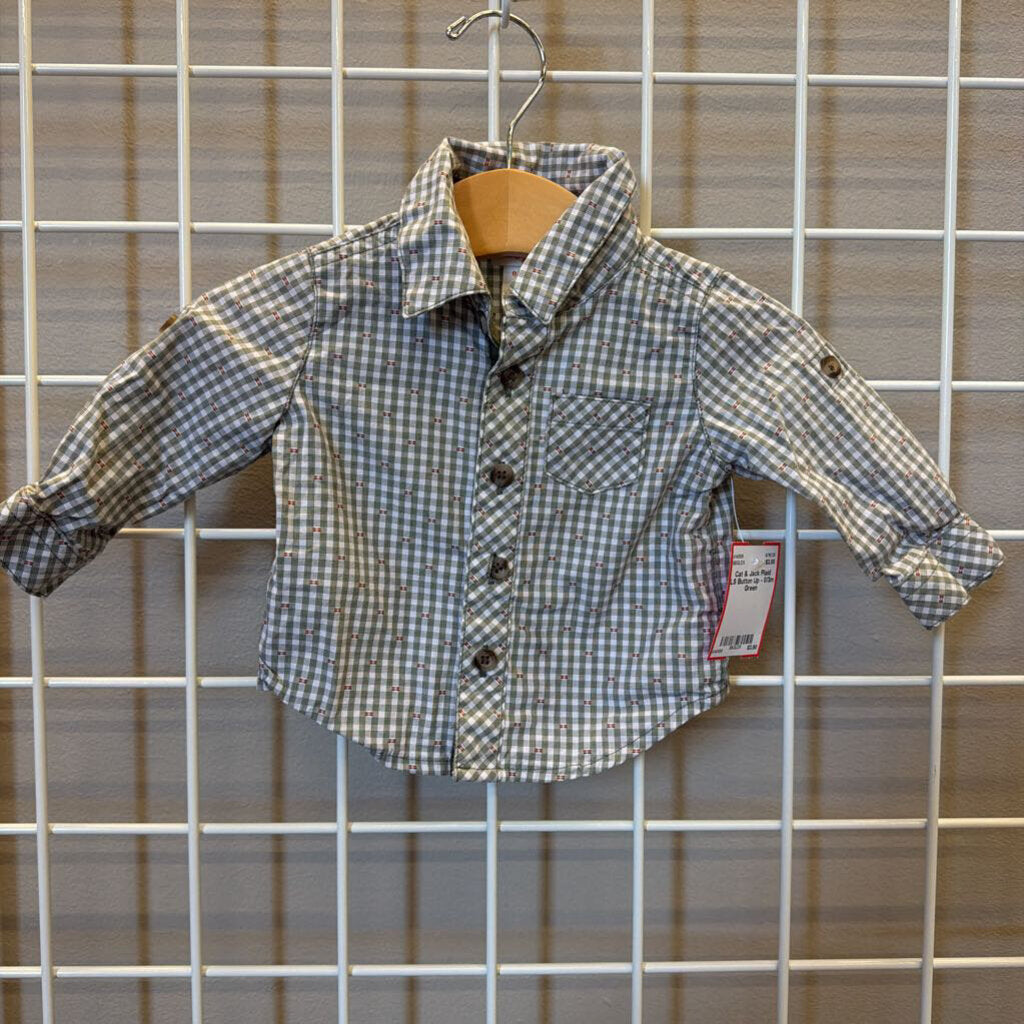 Cat & Jack Plaid LS Button Up - 0/3m