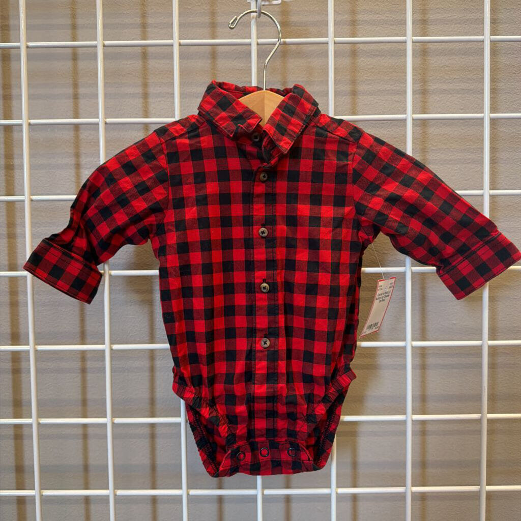 Carter's Plaid LS Button Up Onesie - 3m
