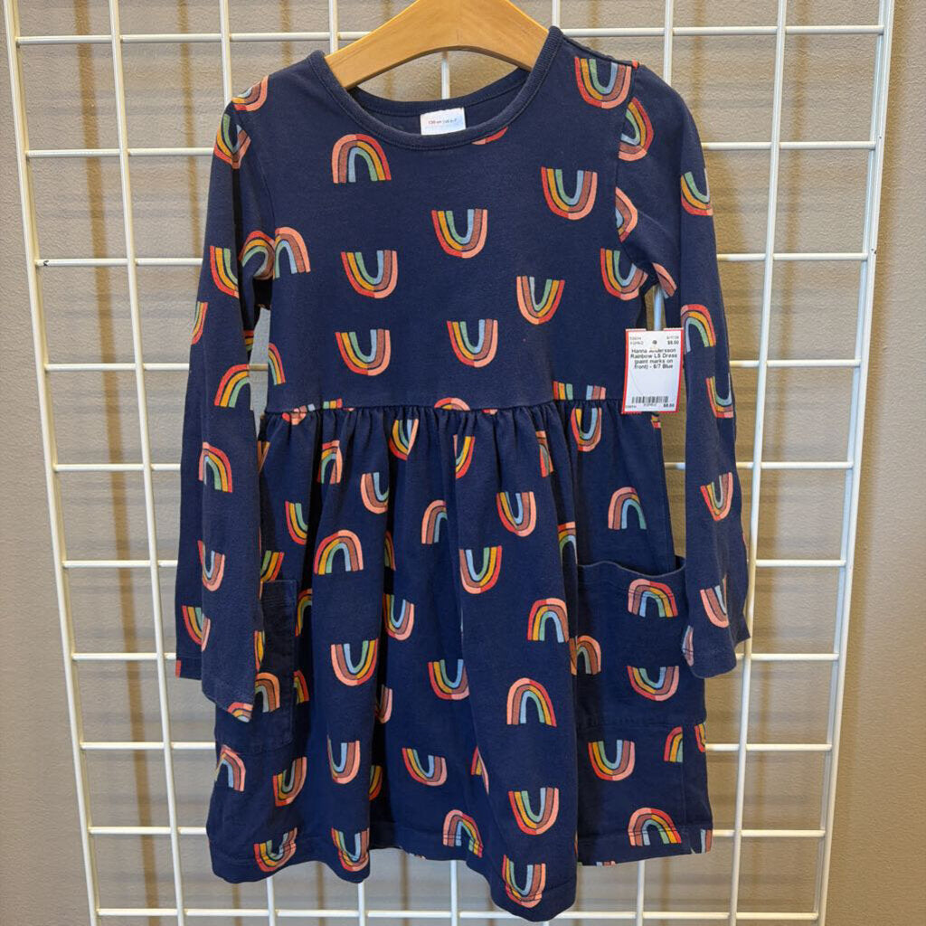 Hanna Andersson Rainbow LS Dress (paint marks on front) - 6/7