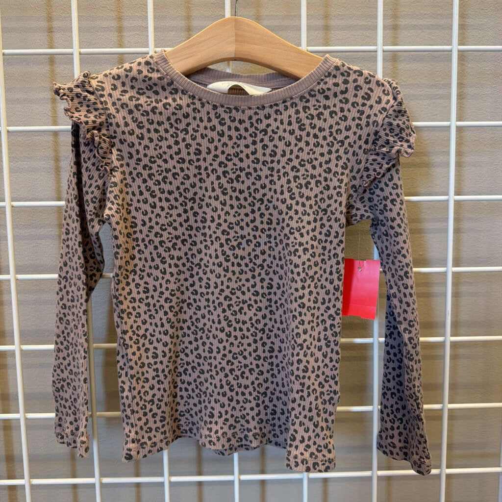 H&M Leopard LS Ruffle Tee - 5T/6