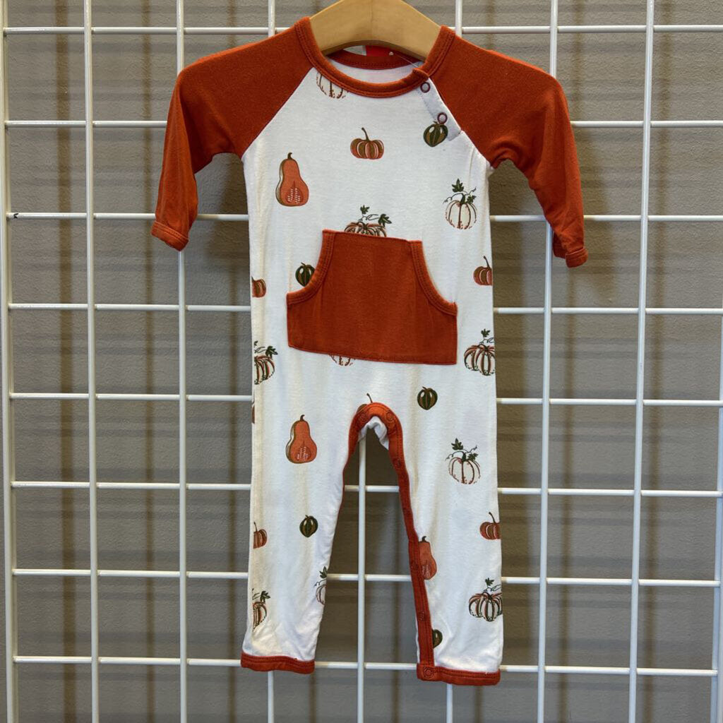 Kyte Baby Bamboo Pumpkin LS Romper - 3/6m