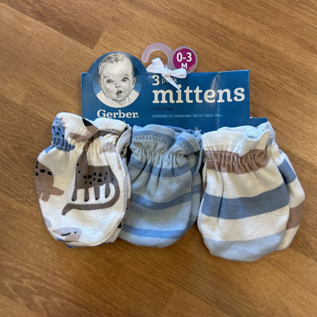 NEW Gerber Set of 3 Mittens - 0/3m