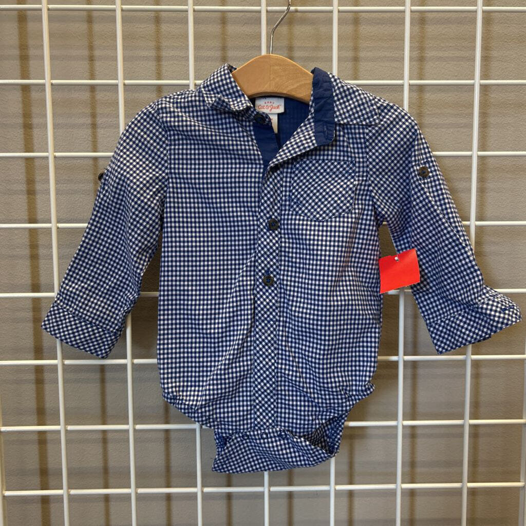 Cat & Jack Gingham LS Button Up Onesie - 12m