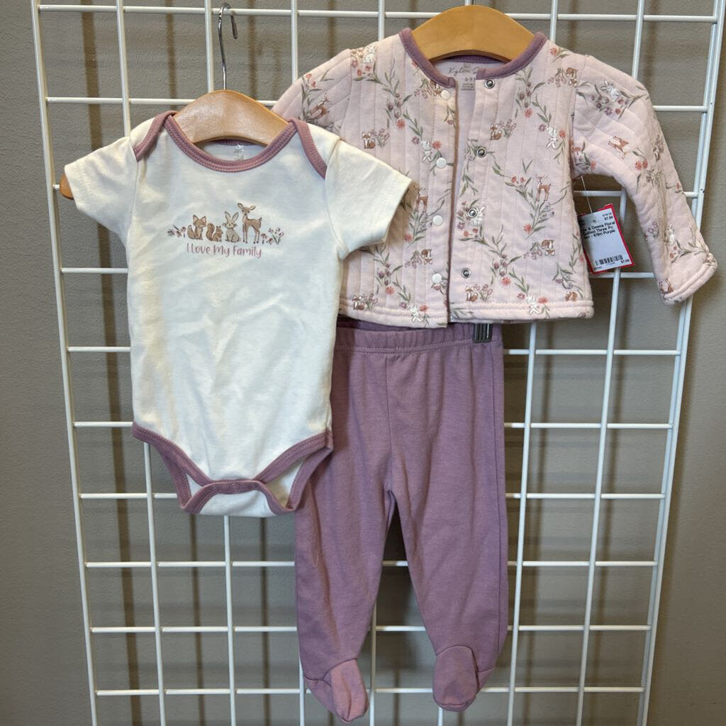 Kyle & Deena Floral Quilted Three Pc Set - 6/9m