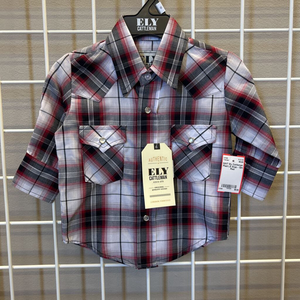 NWT Ely Cattleman Plaid LS Snap - 12m