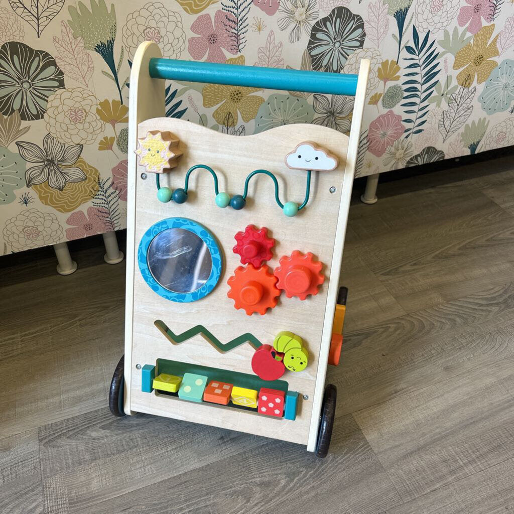 B. Toys Wooden Baby Push Walker (wear / spots on fabric)