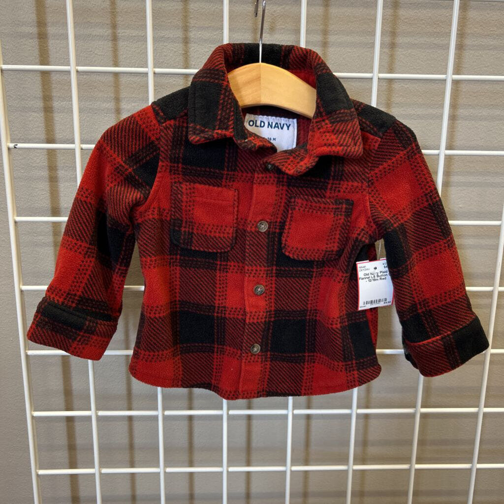 Old Navy Plaid Flannel LS Button Up - 12/18m