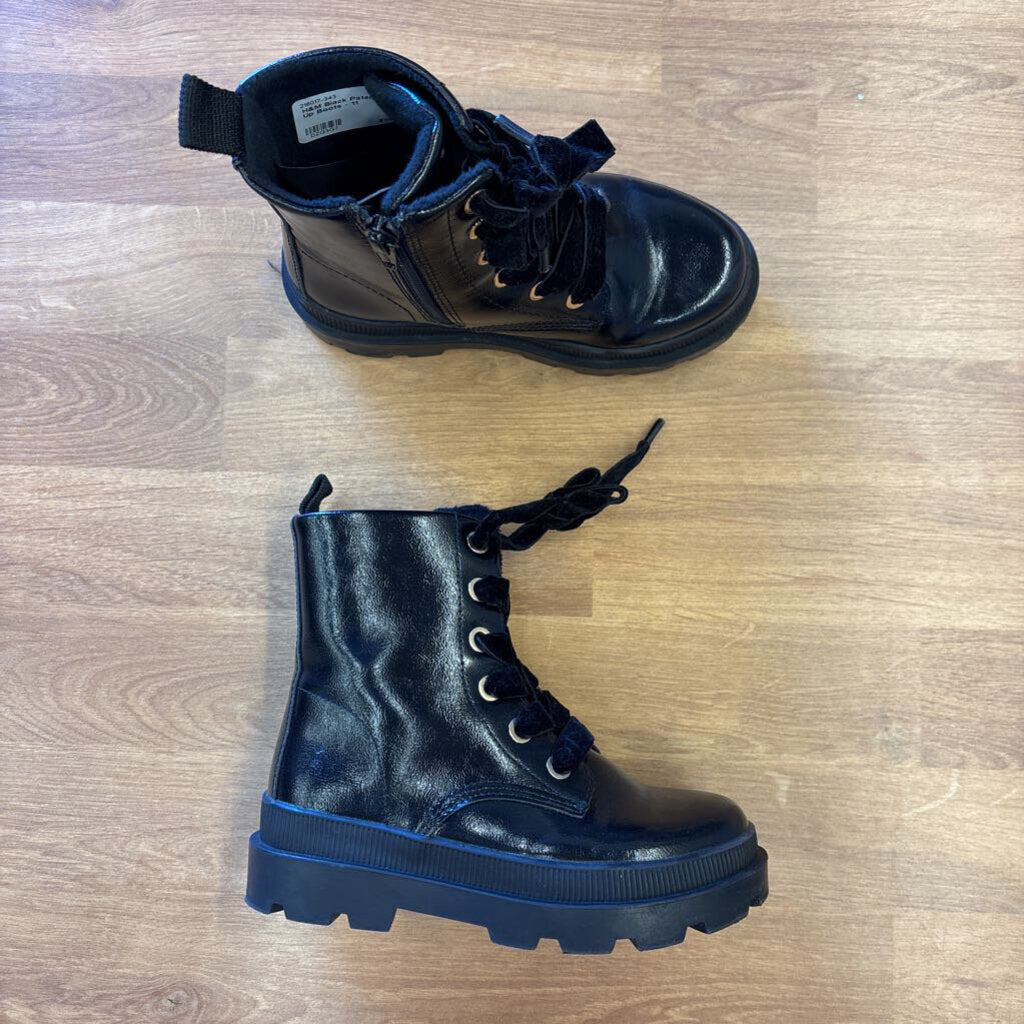 H&M Black Patent Lace Up Boots - 11