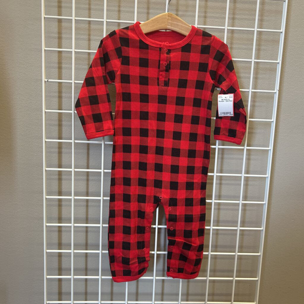 HB Plaid LS Romper - 24m