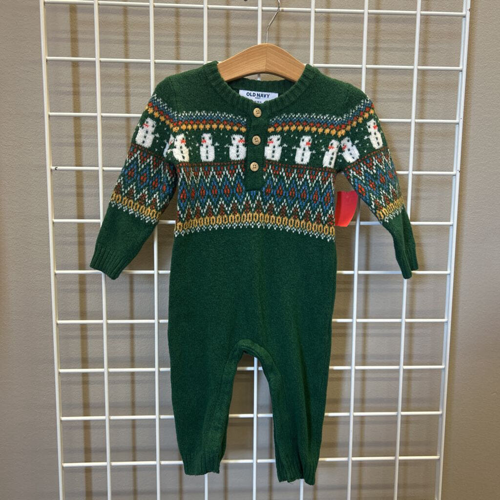 Old Navy Knit Snowman LS Romper - 12/18m