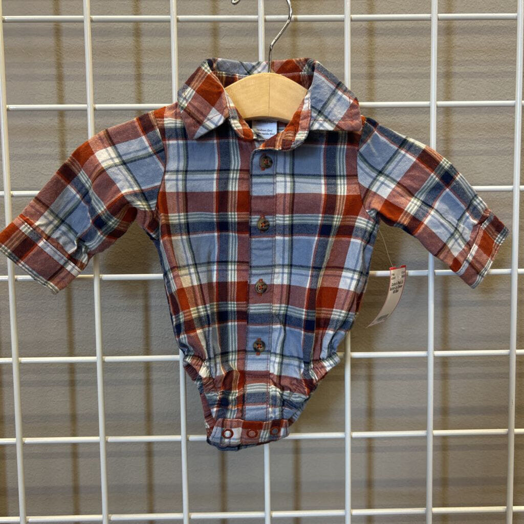 Carter's Plaid LS Button Up Onesie - NB