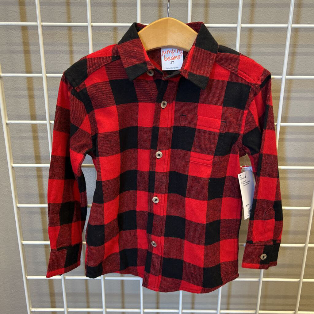 NWT Jumping Beans Plaid LS Button Up - 2T