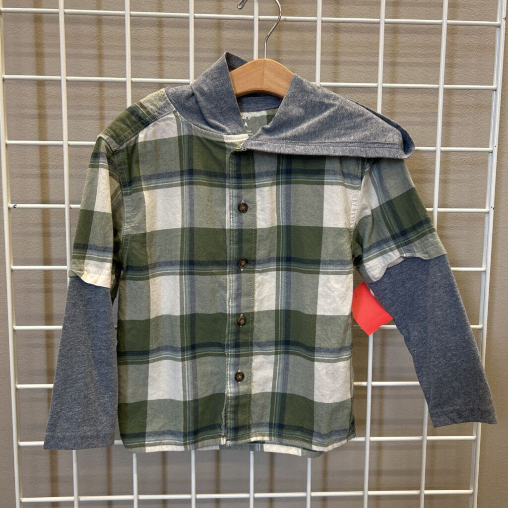 Carter's Plaid LS Button Up Hoodie - 5