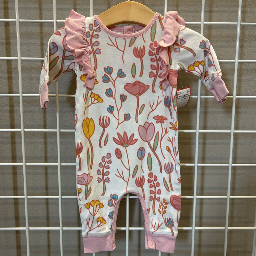 Monica & Andy Flower LS Romper - 3/6m