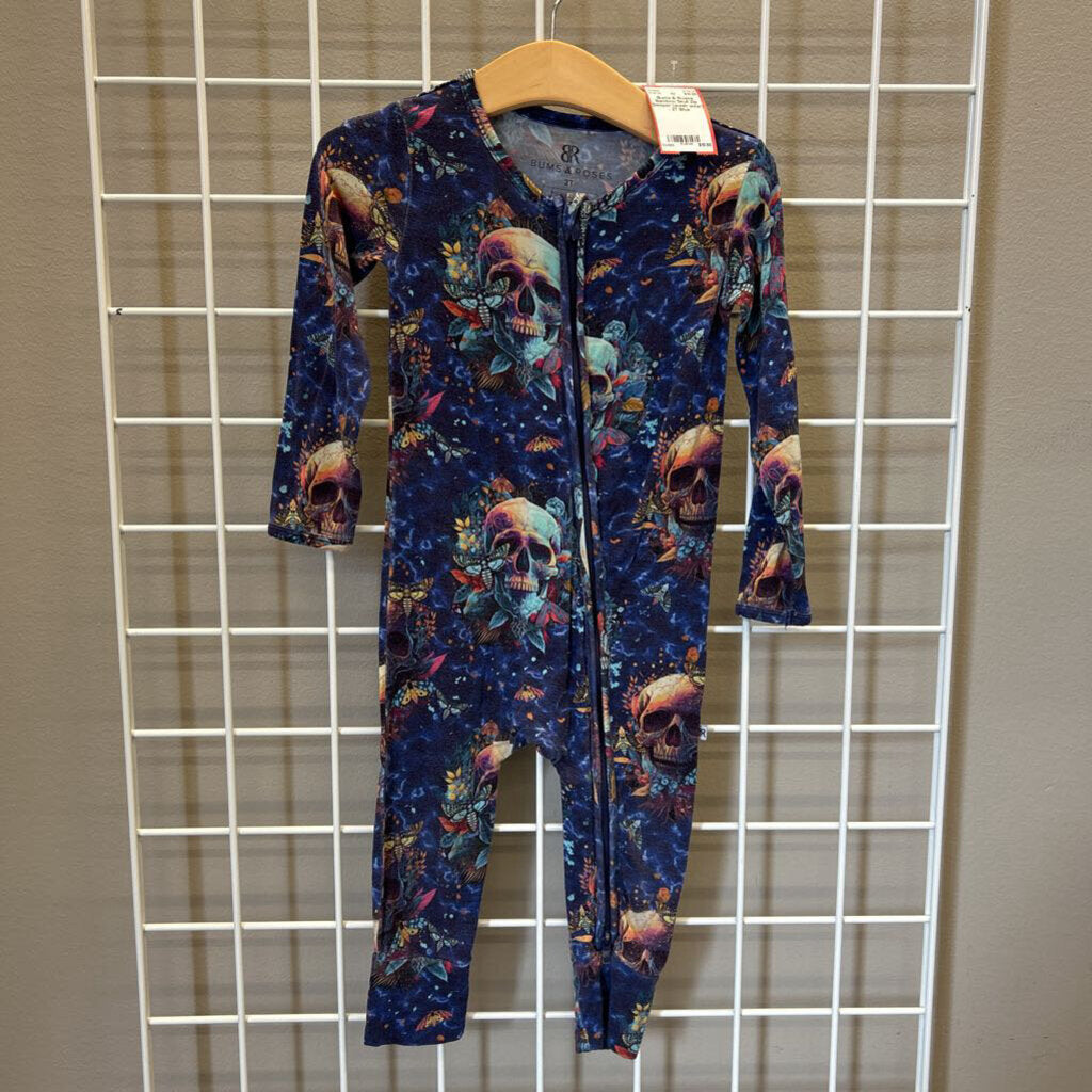 Bums & Roses Bamboo Skull Zip Sleeper (wash wear) - 2T