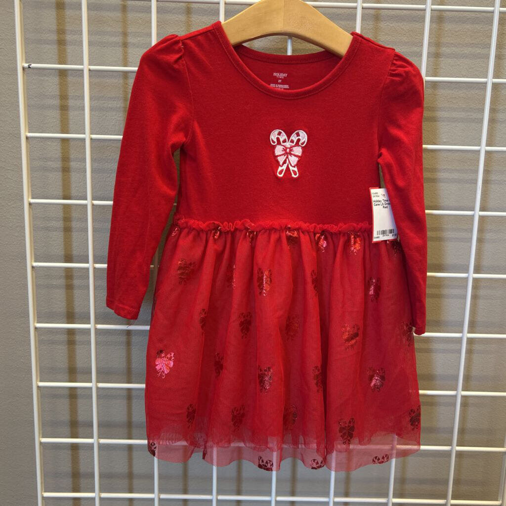 Holiday Time Candy Cane LS Dress - 2T