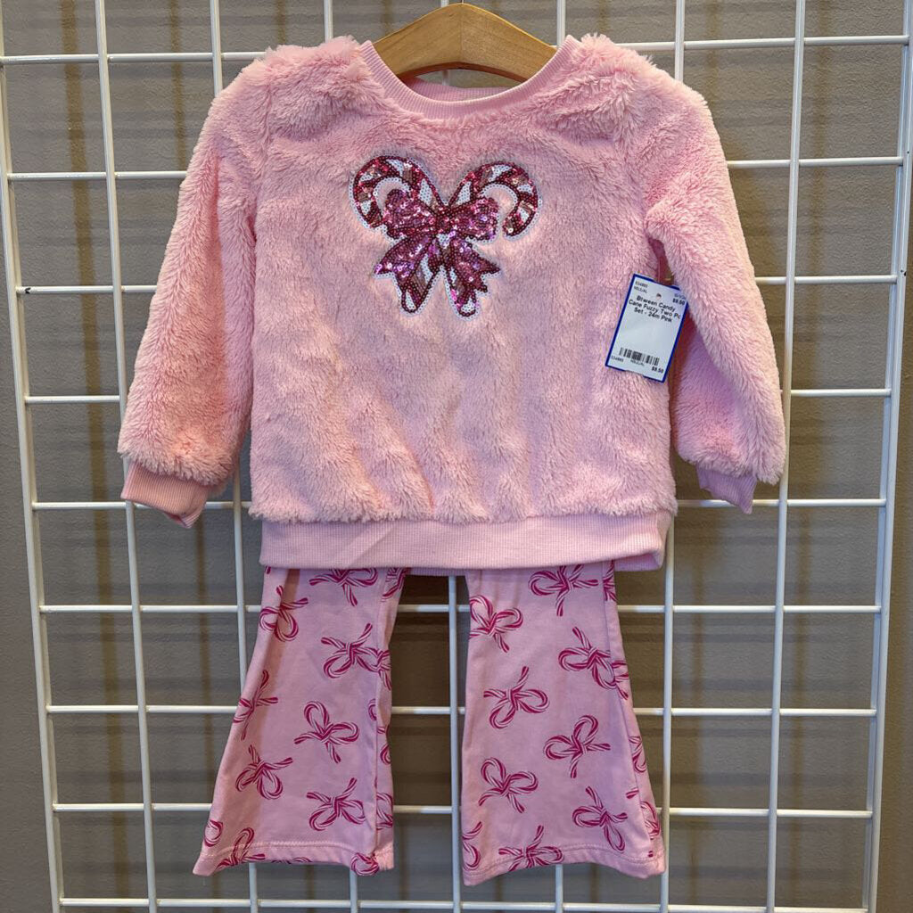Btween Candy Cane Fuzzy Two Pc Set - 24m