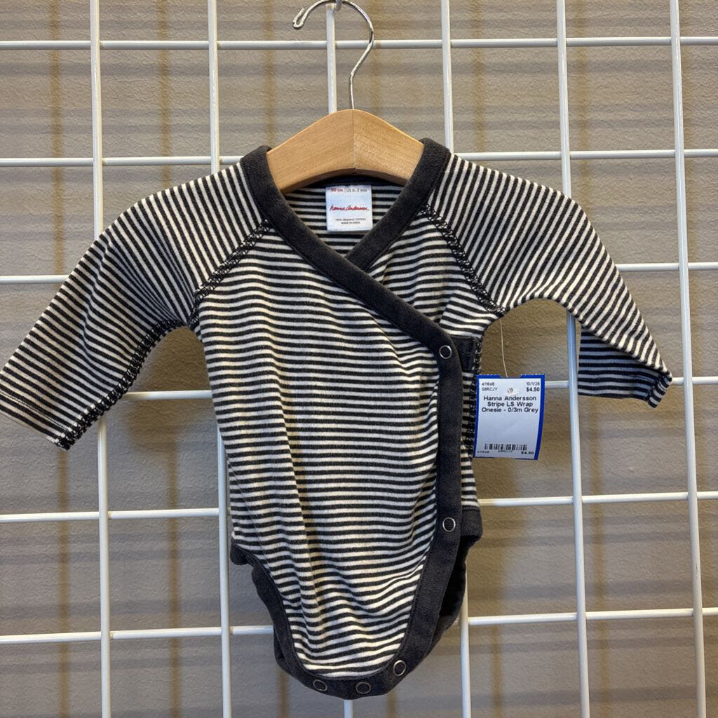 Hanna Andersson Stripe LS Wrap Onesie - 0/3m