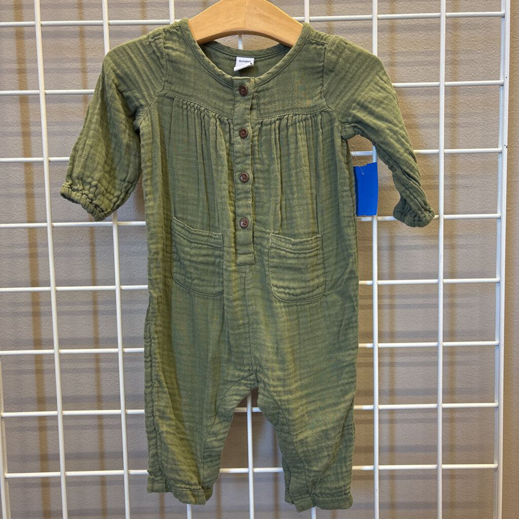 Old Navy Linen LS Romper - 6/12m