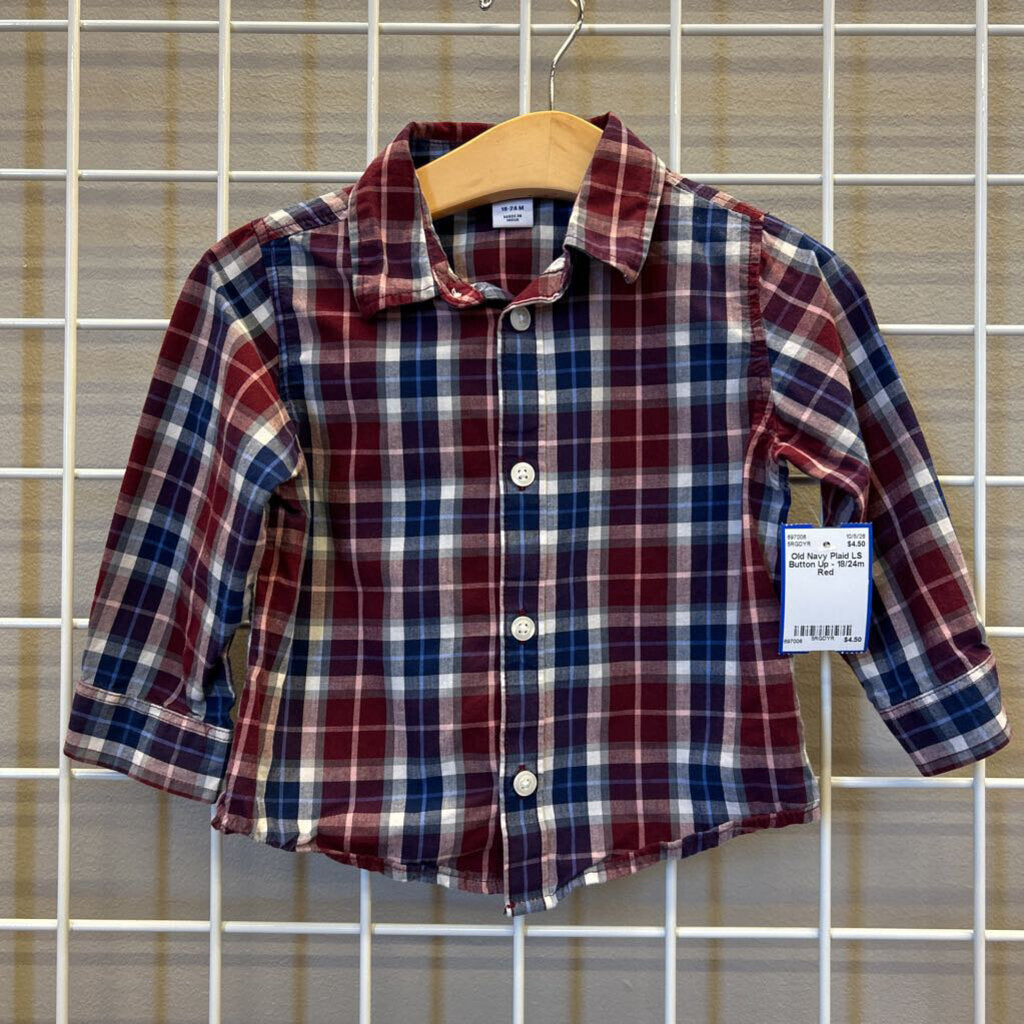 Old Navy Plaid LS Button Up - 18/24m