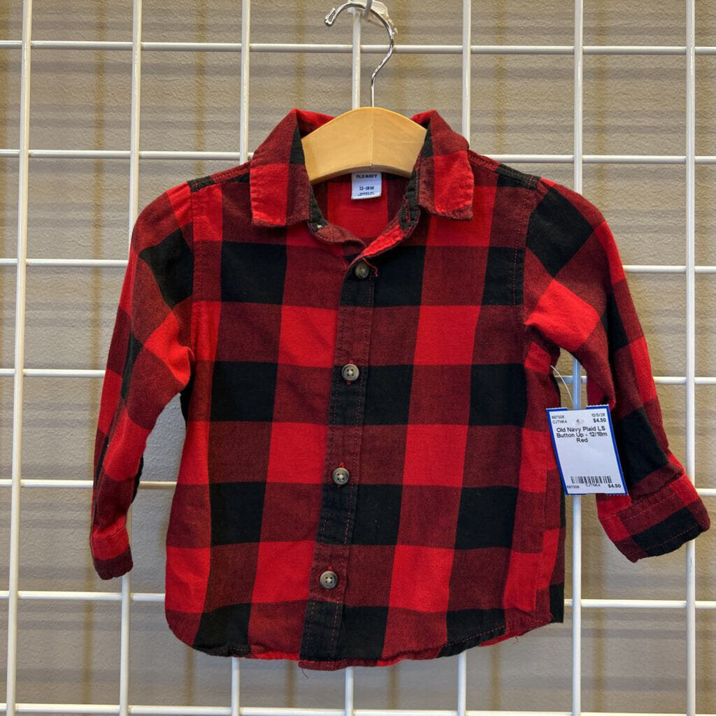 Old Navy Plaid LS Button Up - 12/18m