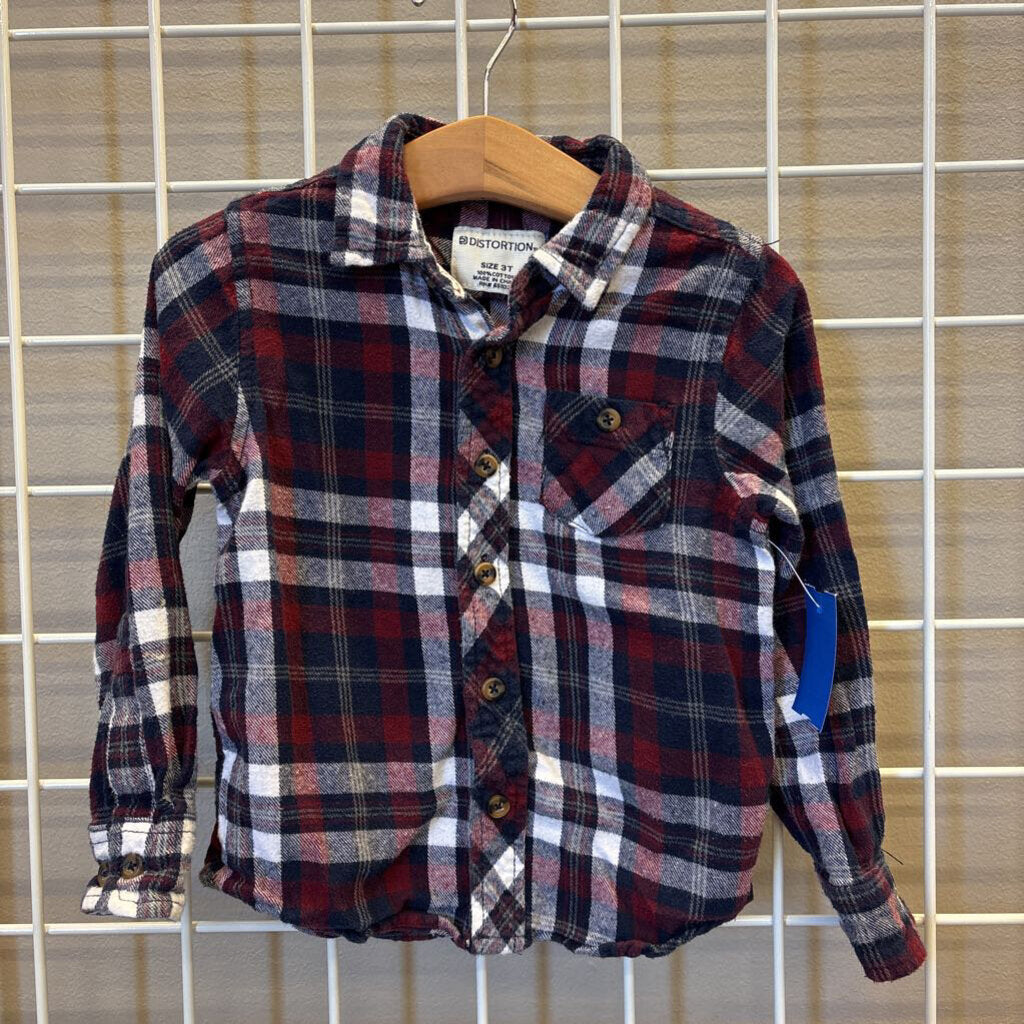 Distorion Plaid LS Button Up - 3T