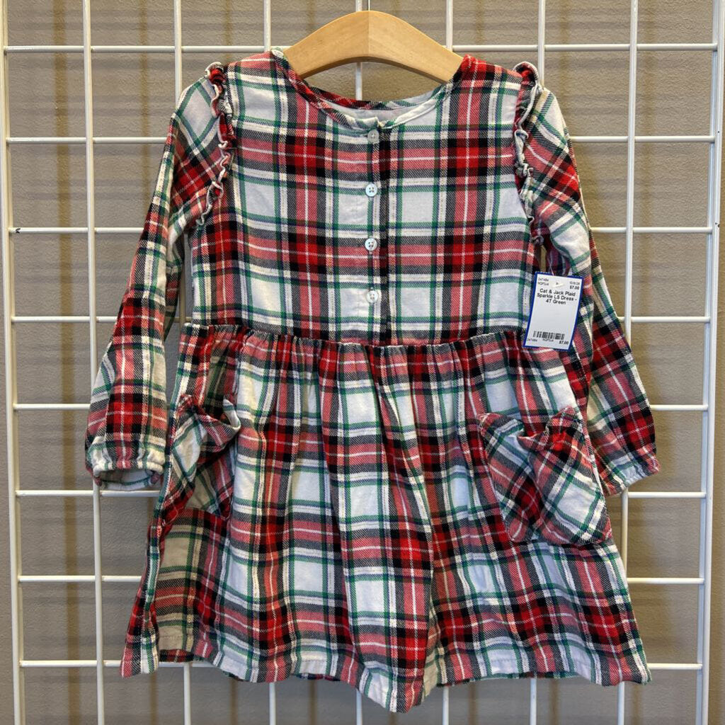 Cat & Jack Plaid Sparkle LS Dress - 4T