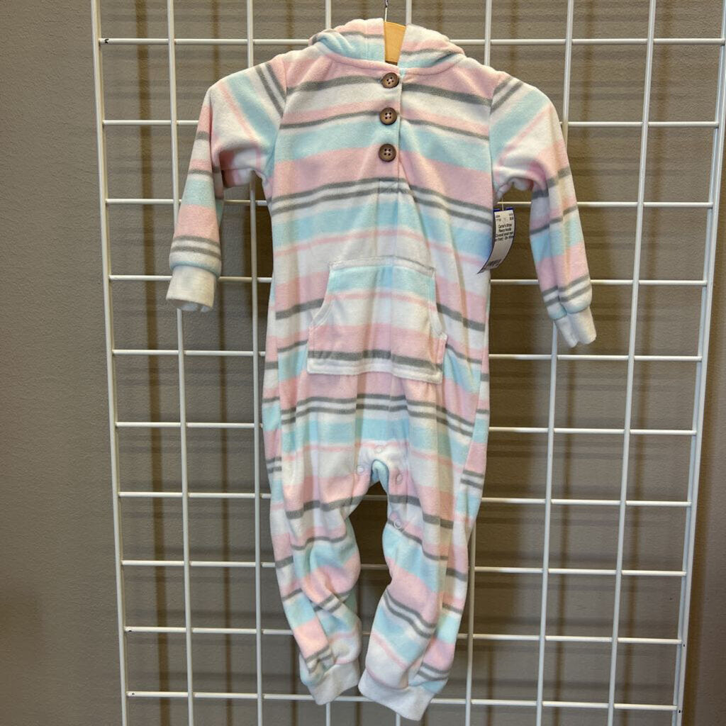 Carter's Stripe Fleece Hoodie Coverall (small mark on front) - 12m